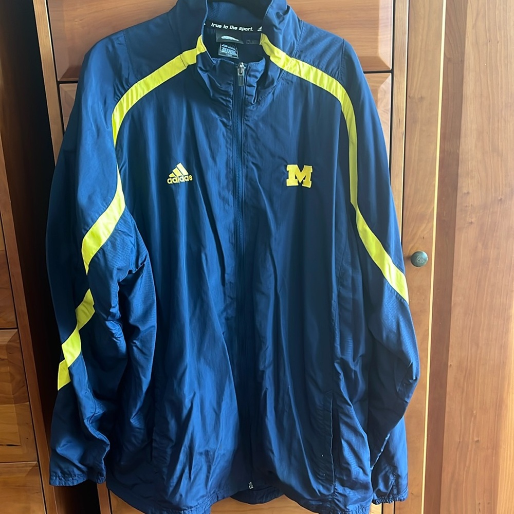 Adidas University of Michigan full zipper Windbreaker Jacket pockets size Large